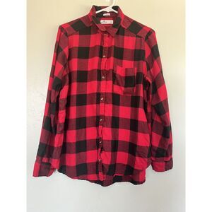 Hollister Red & Black Plaid Flannel Button Shirt Size L